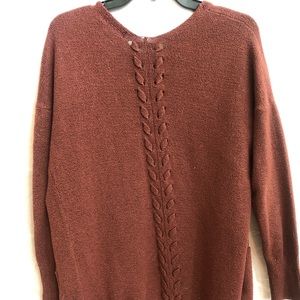 Pink Rose burgundy wine color Cardigan long and soft M detailed back. Fall.